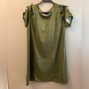Women’s Olive Military Green Tie Sleeve Cold Shoulder Short Sleeve Dress size L